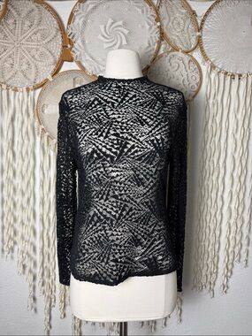 Vintage Approx 1990 Thierry Mugler Sheer Lace Long Sleeve Snap Back Top Size 40